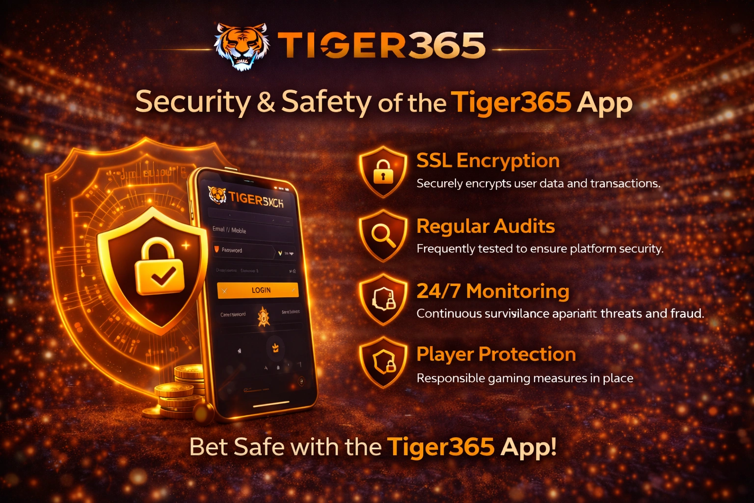 Tiger365 App security SSL encryption and player protection features