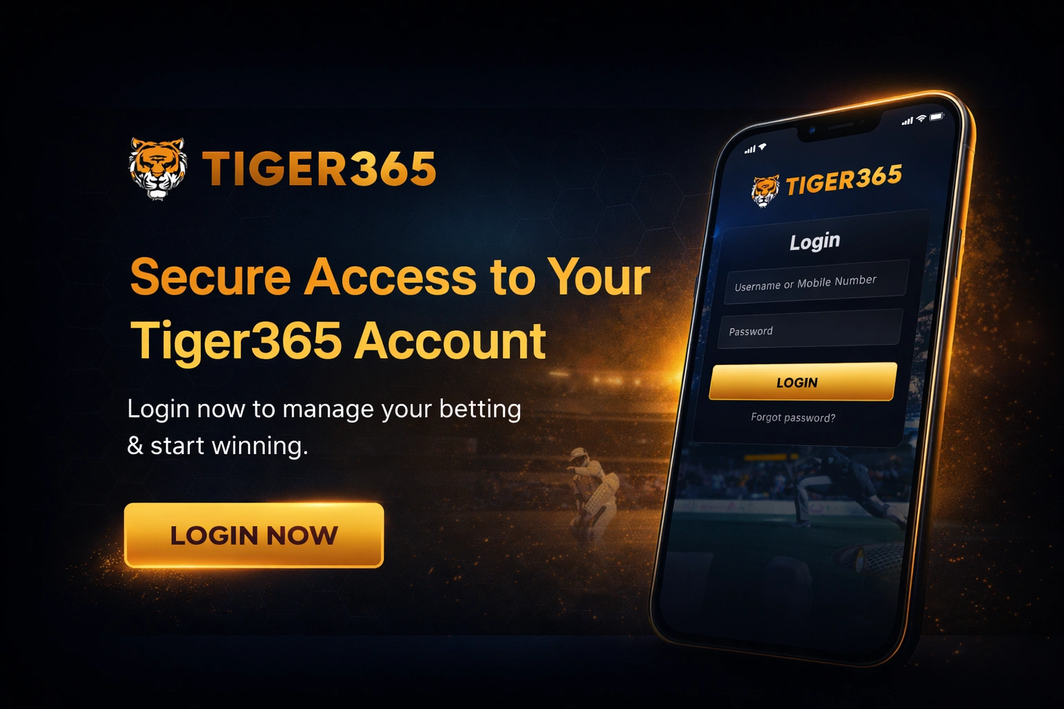 Tiger 365 Login secure access hero banner with mobile login screen
