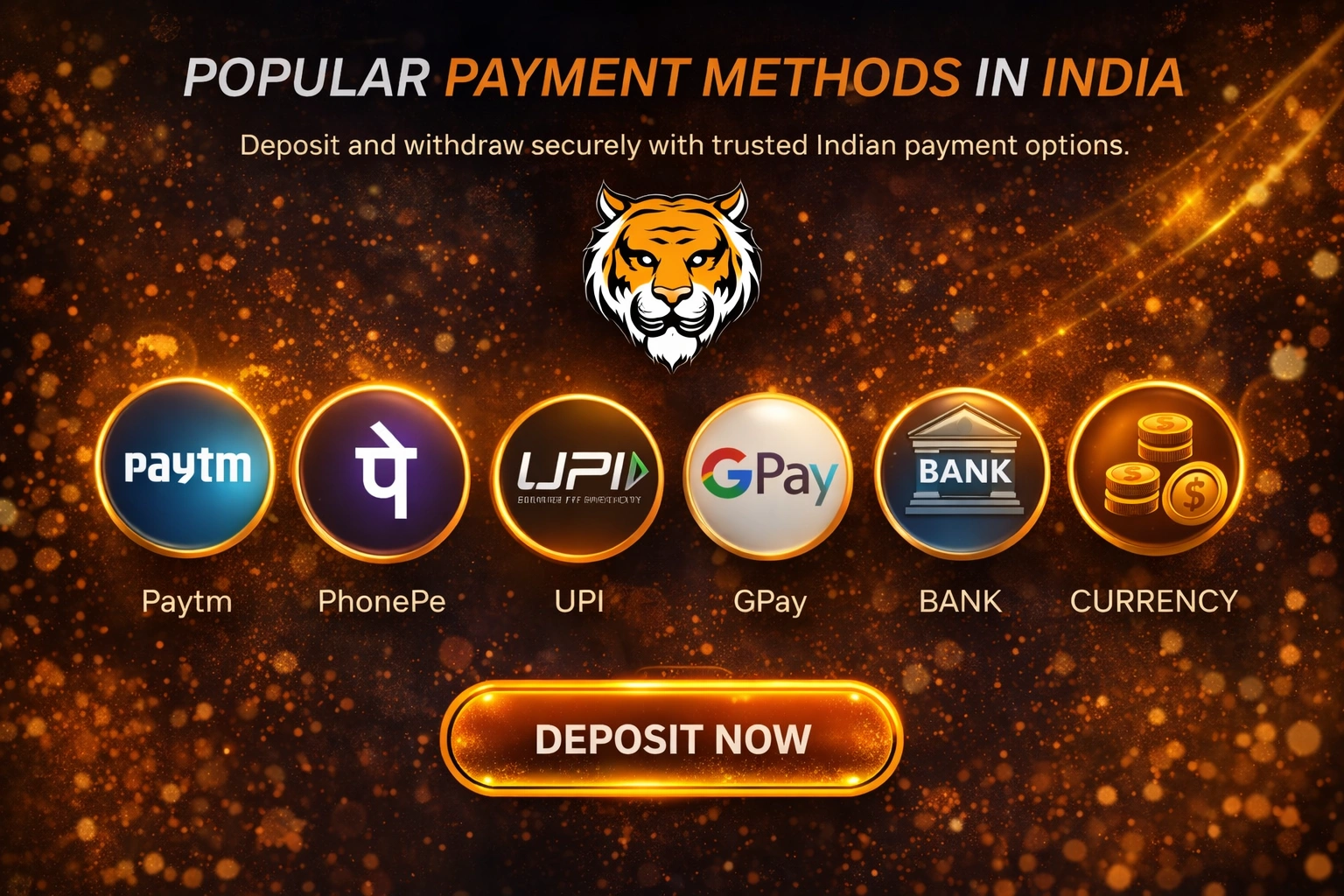 Tiger365 secure payment methods in India including Paytm UPI GPay and bank transfer
